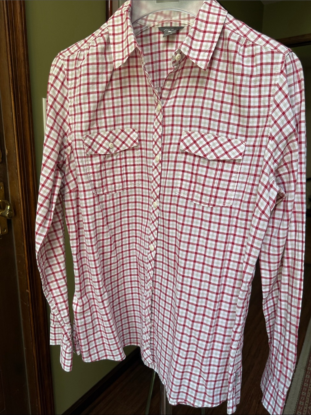 Eddie Bauer Red and White Plaid Button-Up Shirt